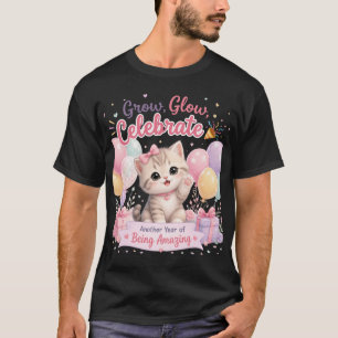 Cute Pastel Kitten Birthday Celebration Design T-Shirt