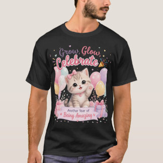Cute Pastel Kitten Birthday Celebration Design T-Shirt