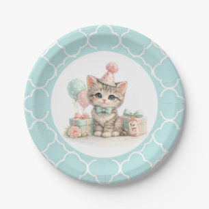 Cute Pastel Kitten Birthday Party Paper Plate