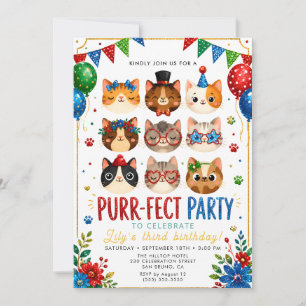 Cute Pastel Kitten Invitation for Kids Girls
