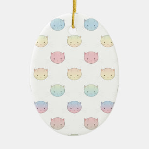 Cute Pastel Kitty Cat Faces Pattern Ceramic Tree Decoration