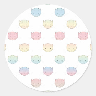Cute Pastel Kitty Cat Faces Pattern Classic Round Sticker