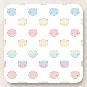 Cute Pastel Kitty Cat Faces Pattern Coaster