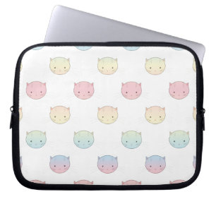 Cute Pastel Kitty Cat Faces Pattern Laptop Sleeve