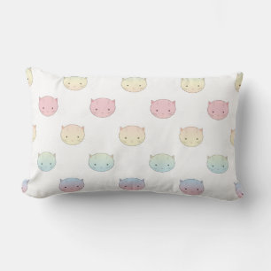 Cute Pastel Kitty Cat Faces Pattern Lumbar Cushion