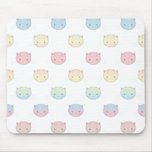Cute Pastel Kitty Cat Faces Pattern Mouse Pad