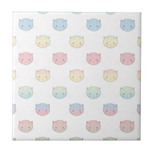 Cute Pastel Kitty Cat Faces Pattern Tile