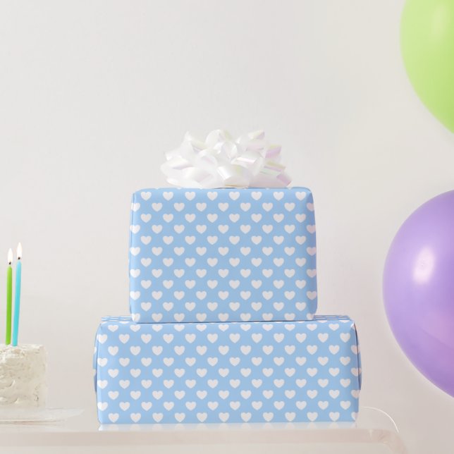 Cute Pastel Light Blue And White Loving Hearts Wrapping Paper (Party Gifts)