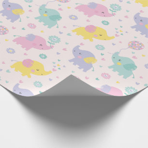 Cute Pastel Little Elephants pink lilac mint Wrapping Paper