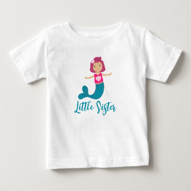 Cute Pastel Little Sis Seashell Mermaid Princess Baby T-Shirt (Front)