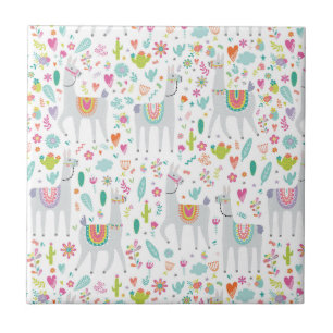 Cute Pastel Llama Pattern Tile