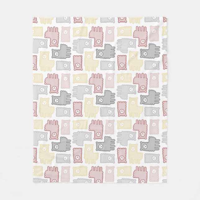 Cute Pastel Llama Puzzle Pattern Fleece Blanket (Front)