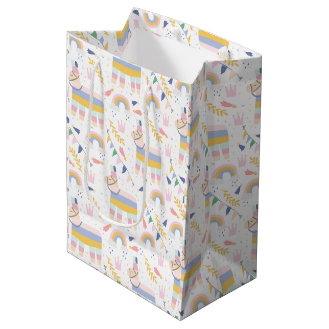 Cute Pastel Llamas and Rainbows Baby Shower Medium Gift Bag (Front Angled)