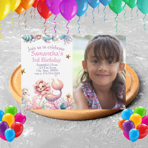 Cute Pastel Mermaid Birthday Party Invitation
