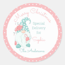 Cute Pastel Merry Christmas Customised Name Gnome 
