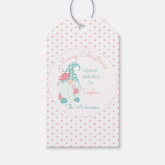 Cute Pastel Merry Christmas Customised Name Gnome  Gift Tags