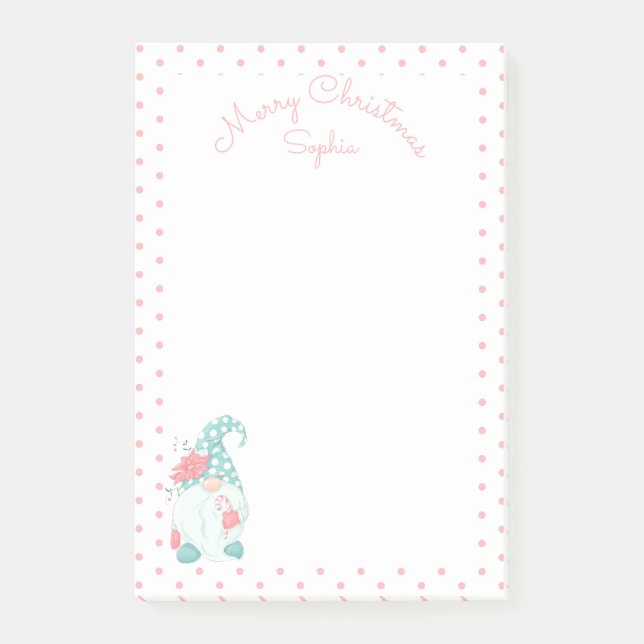 Cute Pastel Merry Christmas Customised Name Gnome  Post-it Notes (Front)