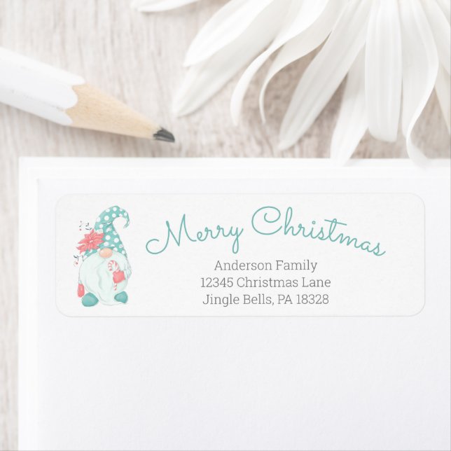 Cute Pastel Merry Christmas Gnome Return Address L (Insitu)