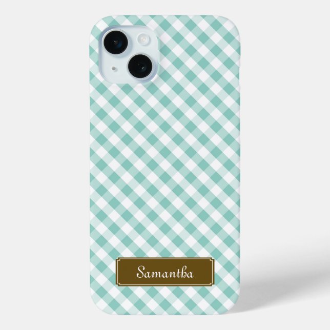 Cute Pastel Mint Gingham Pattern Case-Mate iPhone Case (Back)