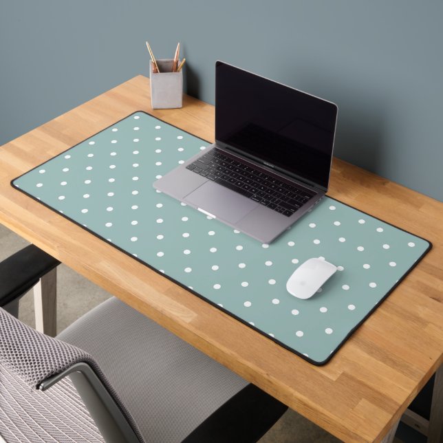Cute Pastel Mint Green With White Polka Dot Spots  Desk Mat (Office 2)