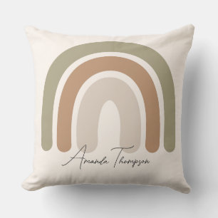 Cute pastel monogrammed rainbow pink script name cushion