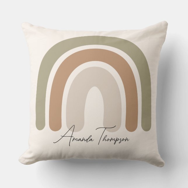 Cute pastel monogrammed rainbow pink script name cushion (Front)