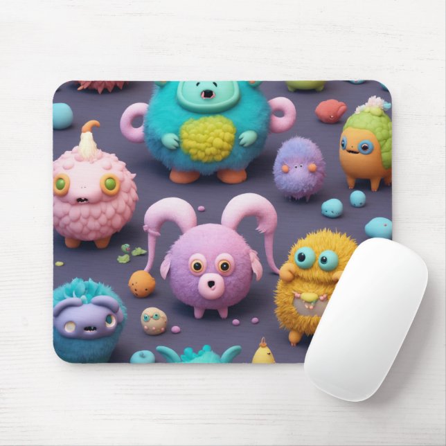 Cute Pastel Monsters Pattern Mouse Pad Gift (With Mouse)