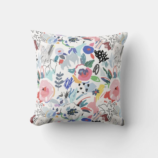 Cute Pastel Multi-Colour Floral Pattern Cushion (Front)