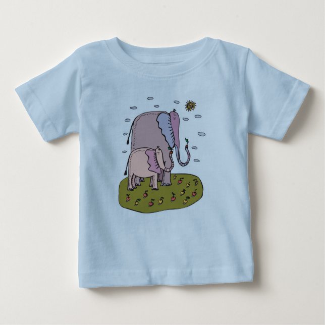 cute pastel mummy and baby elephant eating fruit baby T-Shirt (Front)