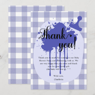 Cute Pastel Navy Gingham Baby Shower Thank You Card