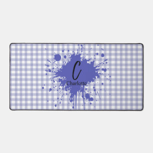 Cute Pastel Navy Gingham Pattern Desk Mat