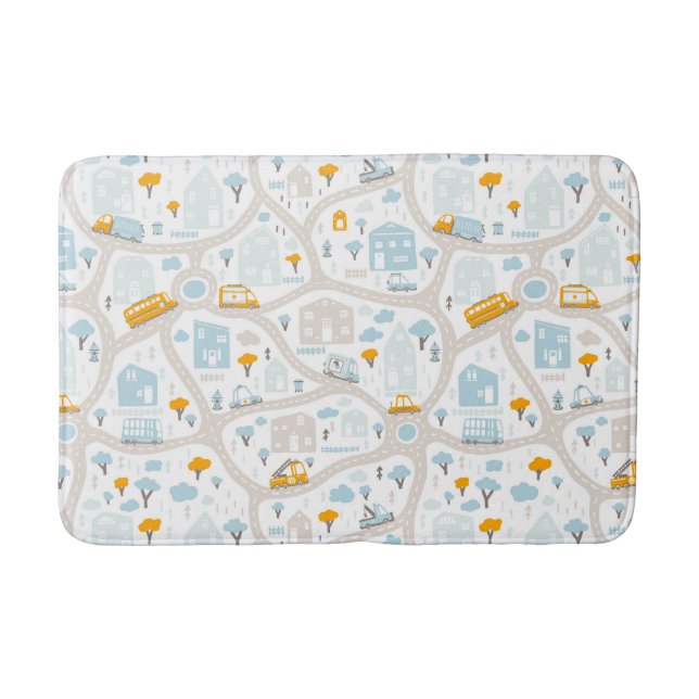 Cute Pastel Neighbourhood Map Pattern Bath Mat (Front)