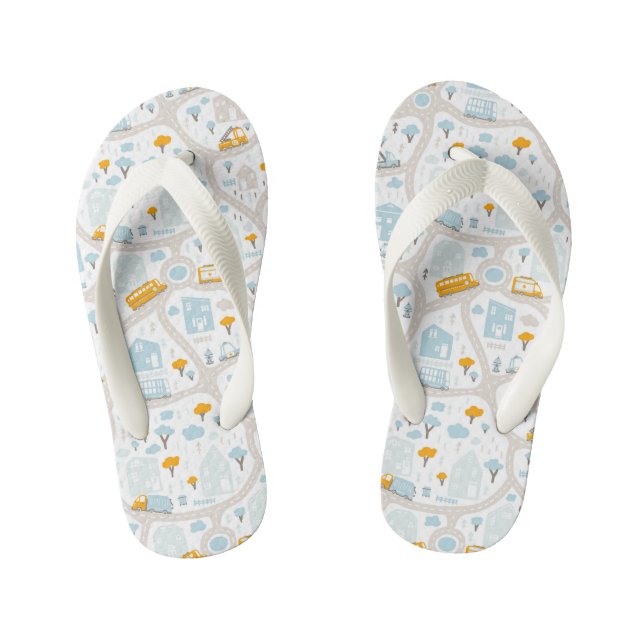 Cute Pastel Neighbourhood Map Pattern Kid's Jandals (Footbed)