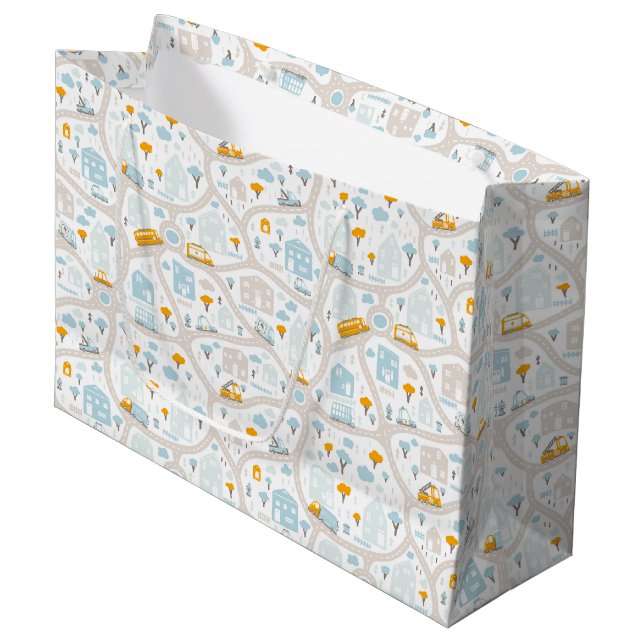 Cute Pastel Neighbourhood Map Pattern Large Gift Bag (Front Angled)