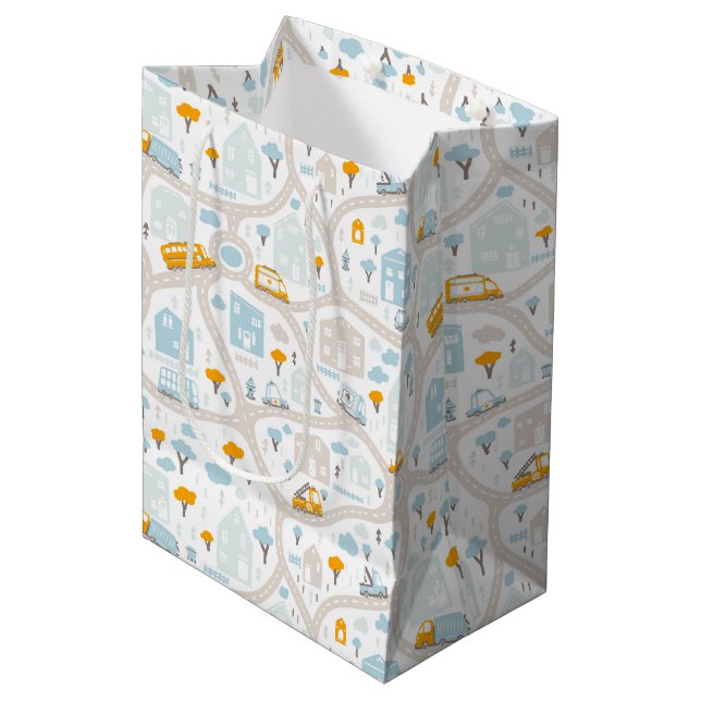 Cute Pastel Neighbourhood Map Pattern Medium Gift Bag (Front Angled)