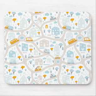 Cute Pastel Neighbourhood Map Pattern Mouse Pad