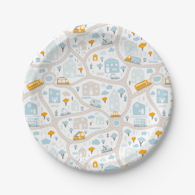 Cute Pastel Neighbourhood Map Pattern Paper Plate (Front)