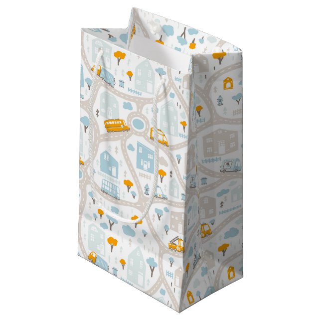 Cute Pastel Neighbourhood Map Pattern Small Gift Bag (Front Angled)