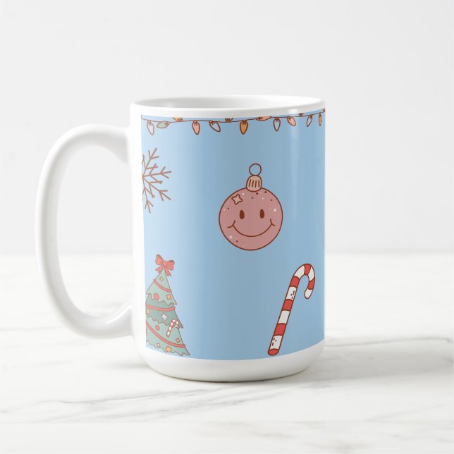 Cute Pastel Nostalgic Retro Christmas Light Blue Coffee Mug (Left)