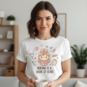 Cute Pastel Nurse "Nursing is a Work of Heart"  Tri-Blend Shirt