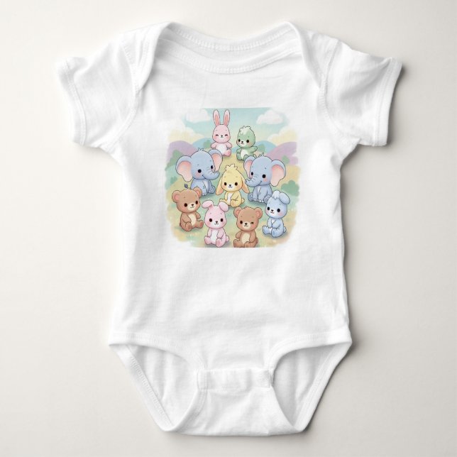 Cute Pastel Nursery Animal Collection Baby Bodysuit (Front)