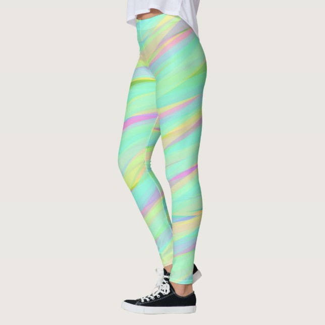 Cute Pastel Ombre Rainbow Colorful Pattern Yoga Leggings (Left)
