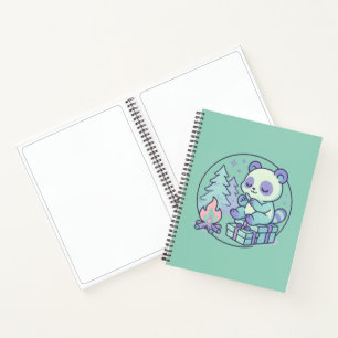 Cute Pastel Panda by the Campfire with Gifts Notebook