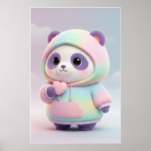 Cute Pastel Panda Hoodie Kawaii Panda Art Poster