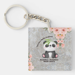 Cute Pastel Pandan and Pink Flower Floral Key Ring