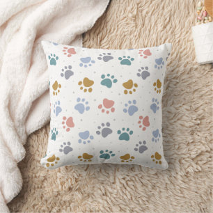 Cute Pastel Paw Prints Minimalist Pattern Cushion