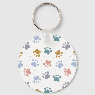 Cute Pastel Paw Prints Minimalist Pattern Key Ring