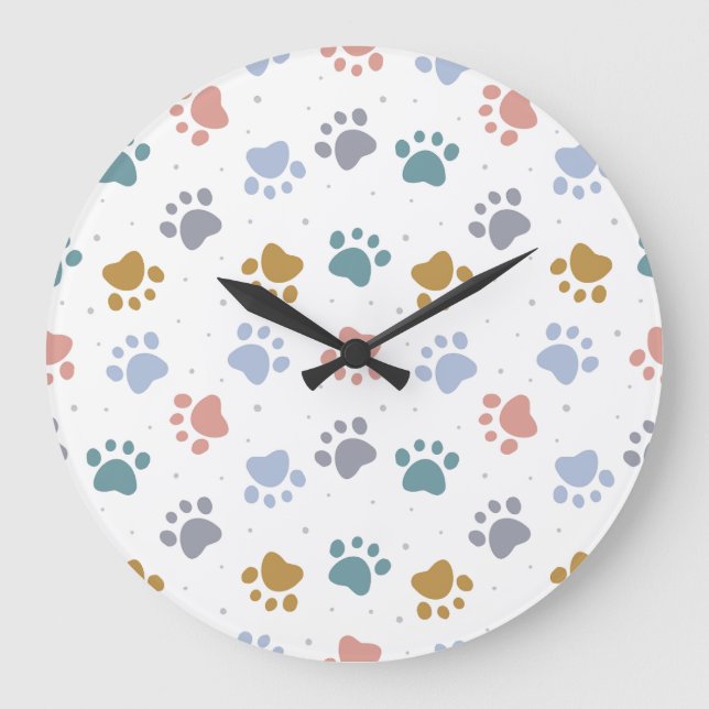 Cute Pastel Paw Prints Minimalist Pattern Large Clock (Front)