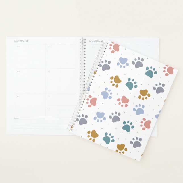 Cute Pastel Paw Prints Minimalist Pattern Planner (Display)