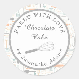 Cute Pastel Peach Baking Kitchen Tools Custom Classic Round Sticker